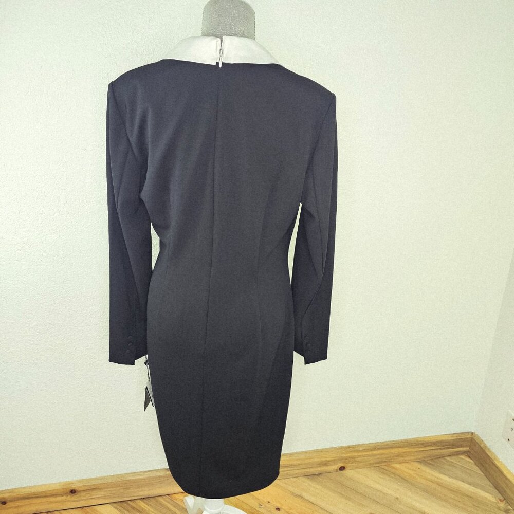 Adrianna Papell Tuxedo Black Ivory Knit Crepe & Satin Sheath Dress Size 12 - Picture 6 of 9